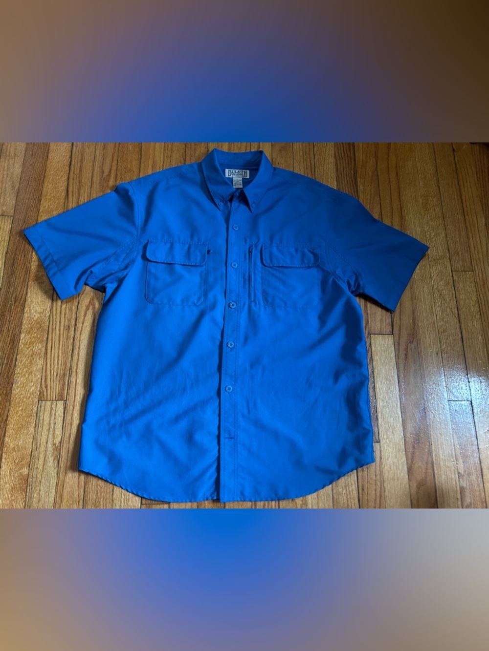 Duluth Trading Co. Men's LARGE Blue Fishing Outdoors Short Sleeve Shirt